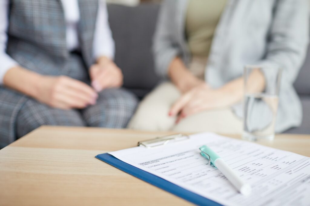 Closeup of Patients Form in Therapist Office